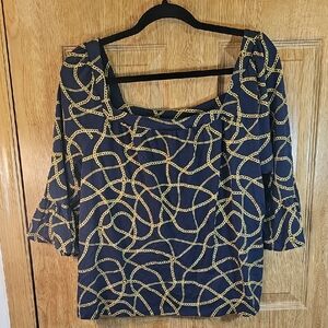 Michael Kors Dark Blue Top with Gold Chain Pattern